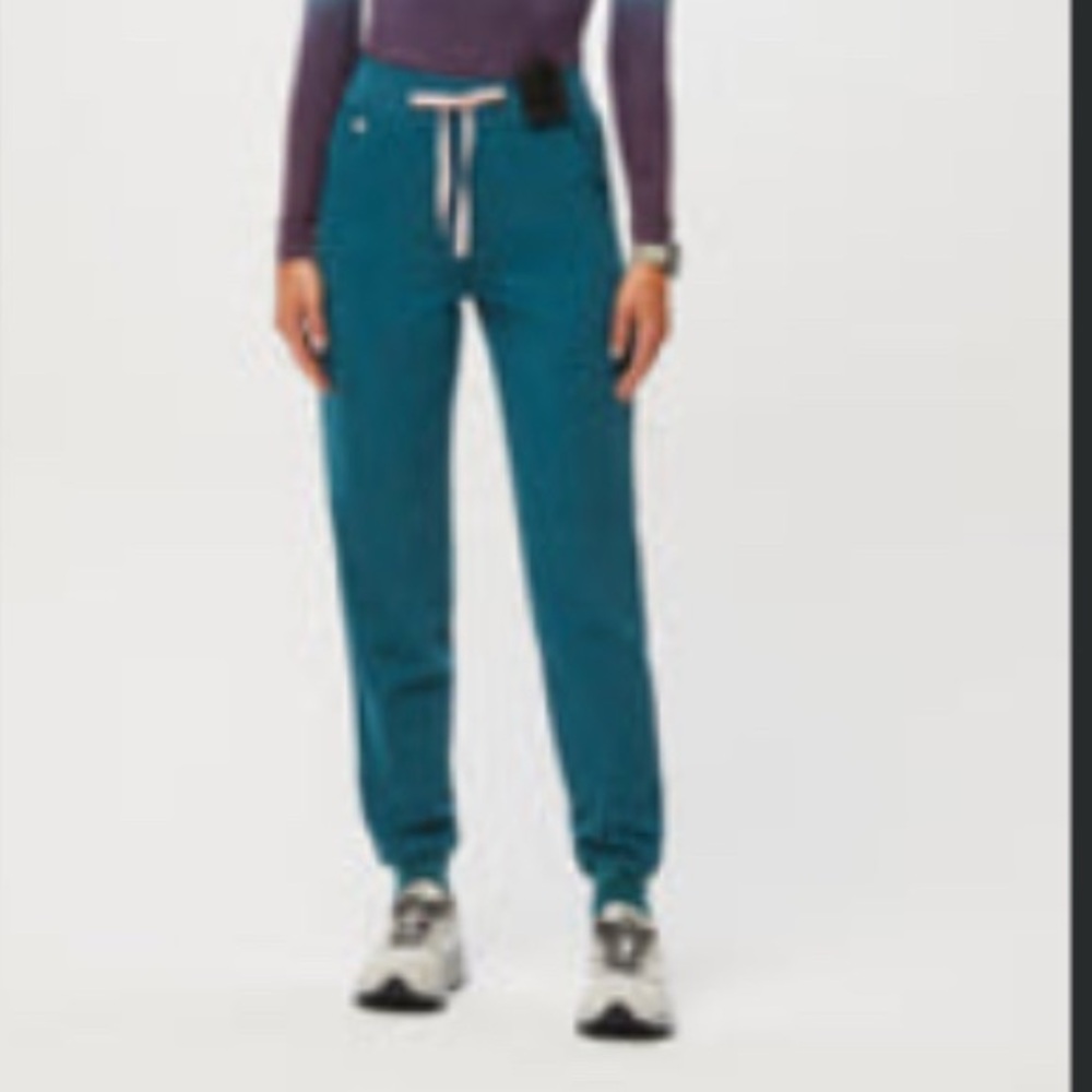 women's Caribbean Blue Zamora High Waisted - Petite Jogger Scrub Pants - XXS